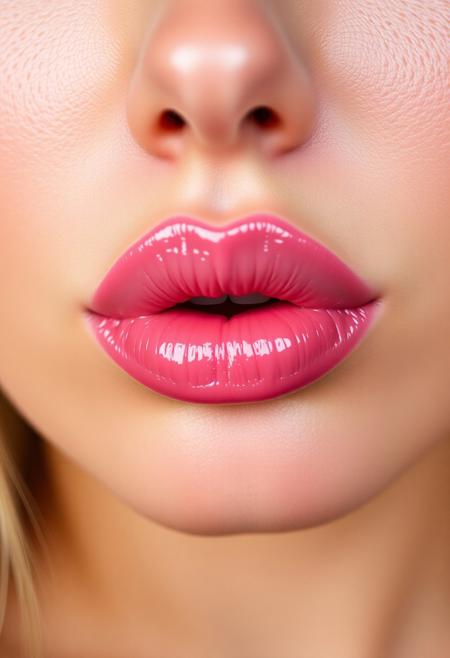 Lips kiss, glossy pink lips. Bimbo pov
