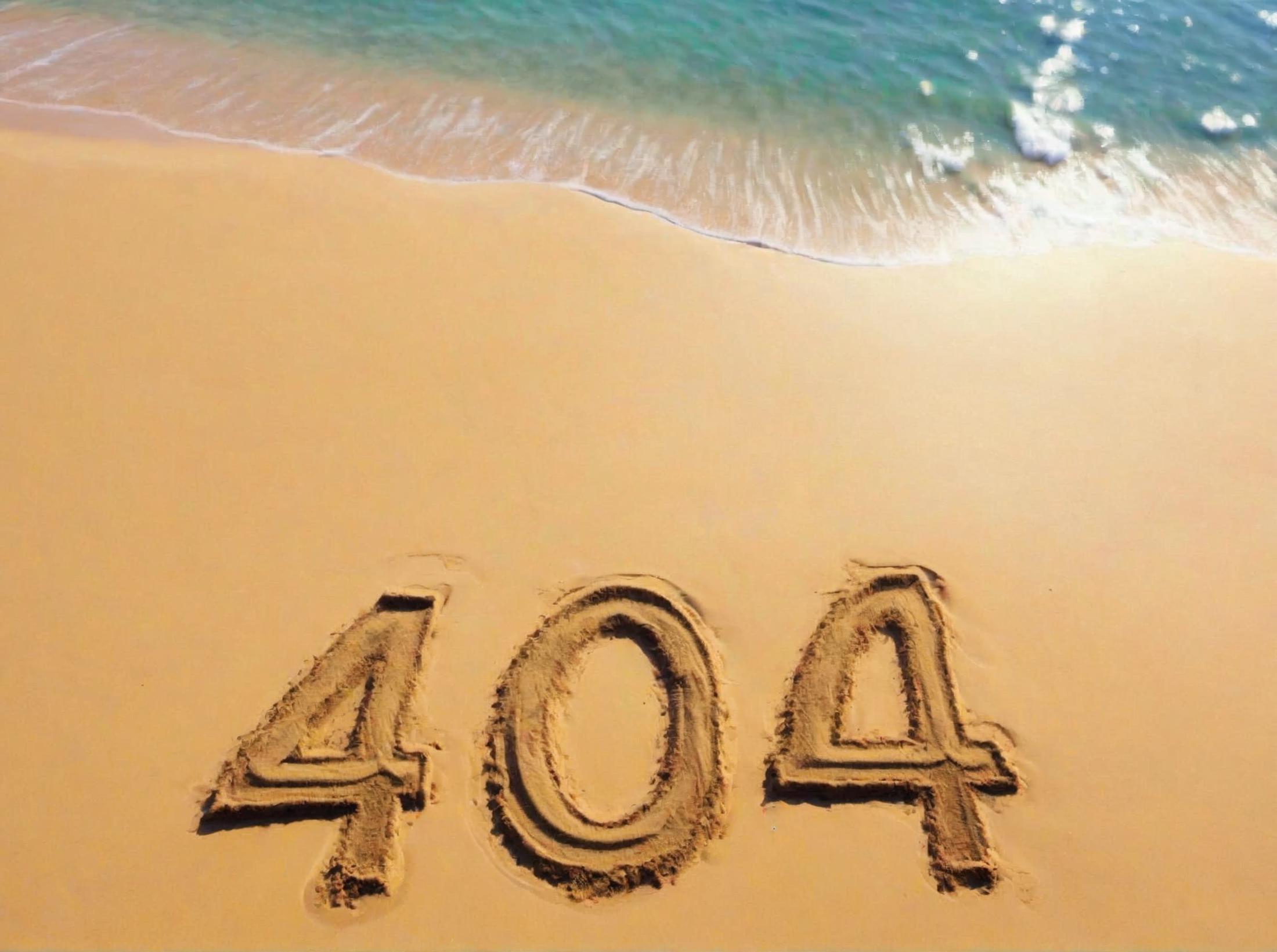 404 Error Beach Sand Art: A 404 error message is created in the sand on the beach.