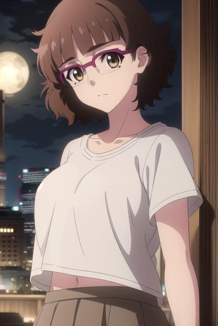 recreatorsmarine, <lora:recreators marine s1-lora-nochekaiser:1>,
marine, short hair, brown hair, (brown eyes:1.3), glasses, mole, mole under eye, bangs, blunt bangs,
BREAK skirt, shirt, white shirt, short sleeves, pink skirt, collarbone,
BREAK outdoor, city, night, sky, buildings, moon, clouds,
BREAK looking at viewer, (cowboy shot:1.5),
BREAK <lyco:GoodHands-beta2:1>, (masterpiece:1.2), best quality, high resolution, unity 8k wallpaper, (illustration:0.8), (beautiful detailed eyes:1.6), extremely detailed face, perfect lighting, extremely detailed CG, (perfect hands, perfect anatomy),