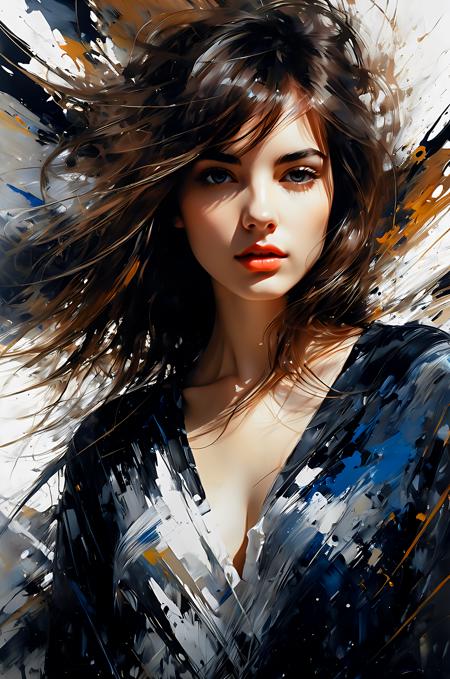young beautiful woman, abstract expressionist painting abstract beauty, centered, approaching perfection, dynamic, moonlight, highly detailed, digital painting, artstation, concept art, smooth, sharp focus, illustration, energetic brushwork, bold colors, abstract forms, expressive, emotional, dark chocolate brown hairs, looking at viewer, dutch angle, absurdres, masterpiece, 8k, high detail, intricate, best quality, digital artwork, illustrative, painterly, matte painting