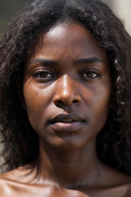 a close up of a woman, brown skin like soil, hyperrealistic teen, by Antoni Pitxot, epic music album cover, charcoal, graham humphreys, timid and vulnerable expression, a beautiful mature-aged woman, smooth shaded --v 5. 1 --ar 3:4