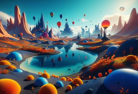 Miró-inspired Surrealist landscape of a fantastical, dreamlike world with abstract, biomorphic shapes and vibrant, expressive brushstrokes, hyperrealism, 16k resolution, Cinema 4D, 8k resolution, trending on artstation, behance HD, a masterpiece, illustration render cinema octane x-particle HDR DLSR detailed sophisticated 16k Behance HD, Epic 3D Videogame Graphics, Intricately Detailed, refined, defined, follow negative prompts