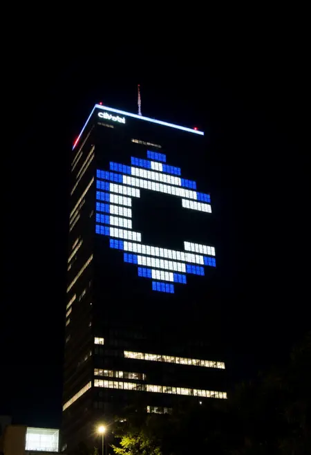 Nighttime Office Tower Pixel Art [FLUX]