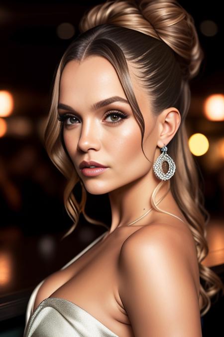 portrait photo of joskriver beautiful woman hair updo upsweep nightclub sitting at bar (masterpiece) (best quality) (detailed) (8k) (HDR) (wallpaper) (cinematic lighting) (sharp focus) (intricate)