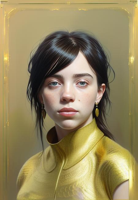 8k portrait of BiL13L1SH with brown hair, intricate, elegant, highly detailed, majestic, digital photography, art by artgerm ruan jia and greg rutkowski surreal wet paint gold butterfly filigree, broken glass