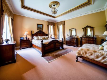 long shot scenic professional photograph of photo of a (richly furnished) Art Nouveau bedroom, (Venetian-style floor:1.3), (walls with stucco decorations), highly detailed. sharp focus, depth of field <lora:add_detail:0.86>, RAW photo, full sharp, detailed face (high detailed skin:1.2), 8k uhd, dslr, soft lighting, high quality, film grain, Fujifilm XT3, perfect viewpoint, highly detailed, wide-angle lens, hyper realistic, with dramatic sky, polarizing filter, natural lighting, vivid colors, everything in sharp focus, HDR, UHD, 64K