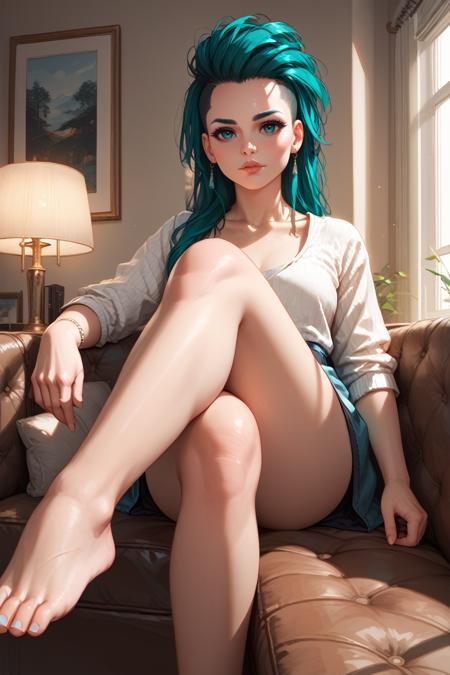 CyberRogueYoung, 1girl, aqua hair, asymmetrical hair