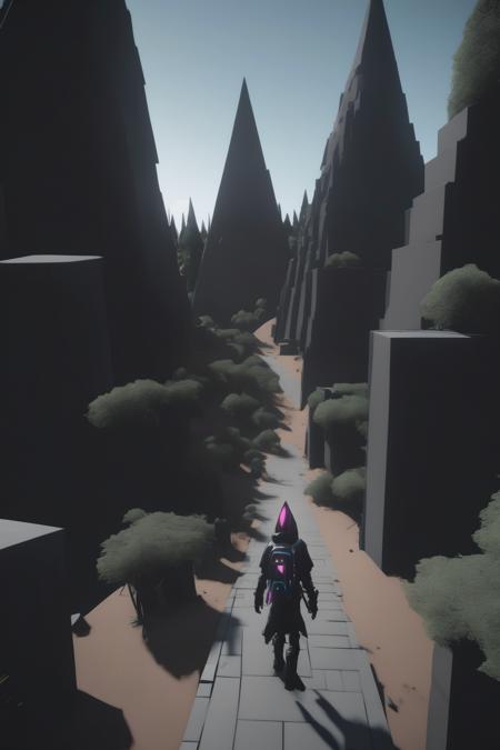 <lora:Parralel Dimensions:1>Parralel Dimensions - a video game scene with a person walking down a path