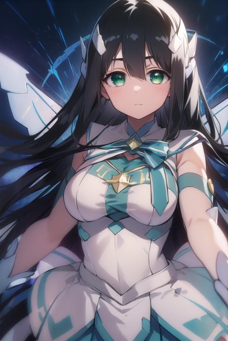 mimoritougou, <lora:mimoritougou-lora-nochekaiser:1>,
mimori tougou, long hair, (black hair:1.5), (green eyes:1.5),
BREAK (magical girl:1.5), (headgear:1.5), (hair ornament:1.5),
BREAK looking at viewer,
BREAK outdoors,
BREAK <lora:GoodHands-vanilla:1>, (masterpiece:1.2), best quality, high resolution, unity 8k wallpaper, (illustration:0.8), (beautiful detailed eyes:1.6), extremely detailed face, perfect lighting, extremely detailed CG, (perfect hands, perfect anatomy),