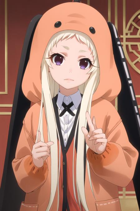 masterpiece, best quality, ultra-detailed,  yomozuki runa, blonde hair, purple eyes, long hair,  kigurumi, black animal ears, red school uniform,