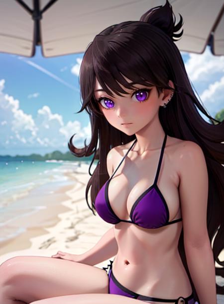 jaiden long hair , brown hair, purple eyes, earrings, piercing, bangs