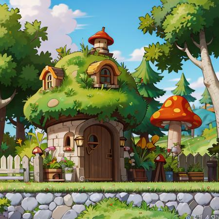 ((masterpiece,best quality)), absurdres,
<lora:Henesys_Maple_Story_Anime:0.7>, Henesys_Maple_Story, 
outdoors, no humans, tree, grass, sky, house, scenery, mushroom, door, window, fence, chimney, sign, plant, building, nature,
cinematic composition,