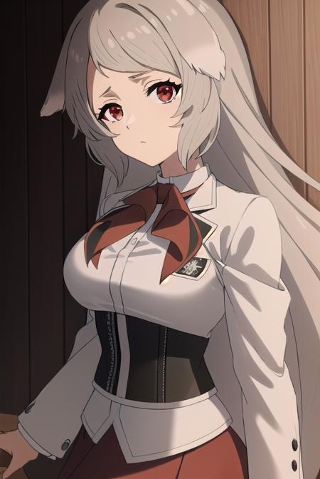 pursenaadoldia, <lyco:pursenaadoldias2-lyco-nochekaiser:1>,
pursena adoldia, long hair, (red eyes:1.5), animal ears, very long hair, grey hair,
BREAK skirt, long sleeves, pantyhose, frills, shoes, red skirt,  loafers, white pantyhose, blazer, (white blazer:1.5), corset, (black corset:1.5),
BREAK indoors, classroom,
BREAK looking at viewer, (cowboy shot:1.5),
BREAK <lyco:GoodHands-beta2:1>, (masterpiece:1.2), best quality, high resolution, unity 8k wallpaper, (illustration:0.8), (beautiful detailed eyes:1.6), extremely detailed face, perfect lighting, extremely detailed CG, (perfect hands, perfect anatomy),