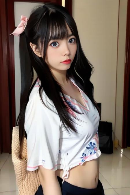 1girl, Chinese, upper body, black hair, looking at viewer, solo, long hair, realistic, school uniform, serafuku,