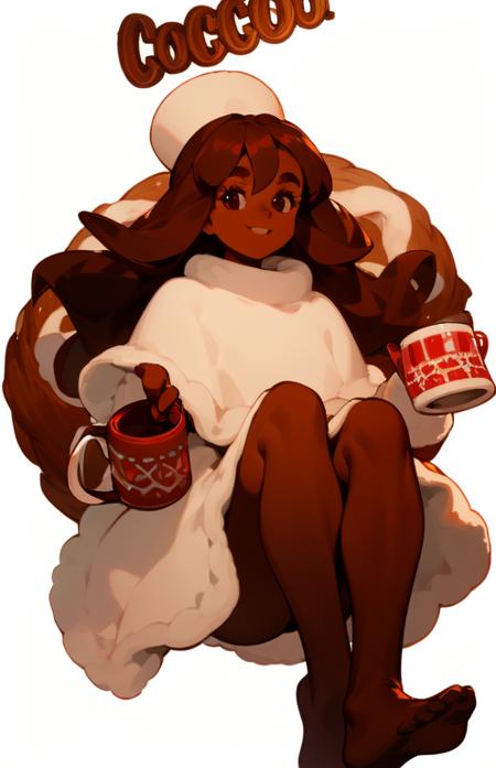 cocoacookie, holding mug of cocoa, smiling, solo, fullbody, white background, no background, transparent background, simple background, best quality, masterpiece, high resolution, dark skin, 1girl, absurdres <lora:cocoacookie_v1.2:0.7> <lora:christmas_test:1>