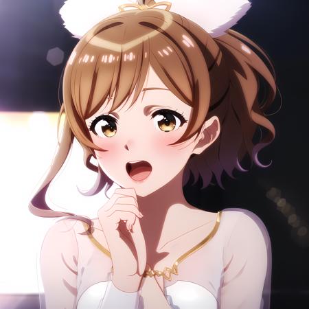 high quality, best quality, masterpiece, absurdres, miyama suzune, idol, 1girl, stage, blush,  <lora:suzune-000003:0.75>, white_background, light_particles, singing