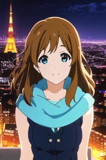 masterpiece, best quality, 1girl, solo, night, colorful, cityscape, cyberpunk, light smile, city pop, by KyoAni