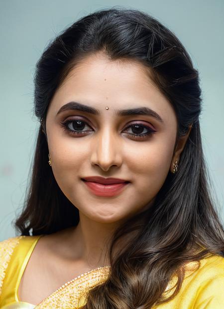 closeup portrait of skswoman, happy , wearing organza , with Fishtail braid , background space station epic (photo, studio lighting, hard light, sony a7, 50 mm, matte skin, pores, colors, hyperdetailed, hyperrealistic), <lyco:Priyanka Arul Mohan:1.1>