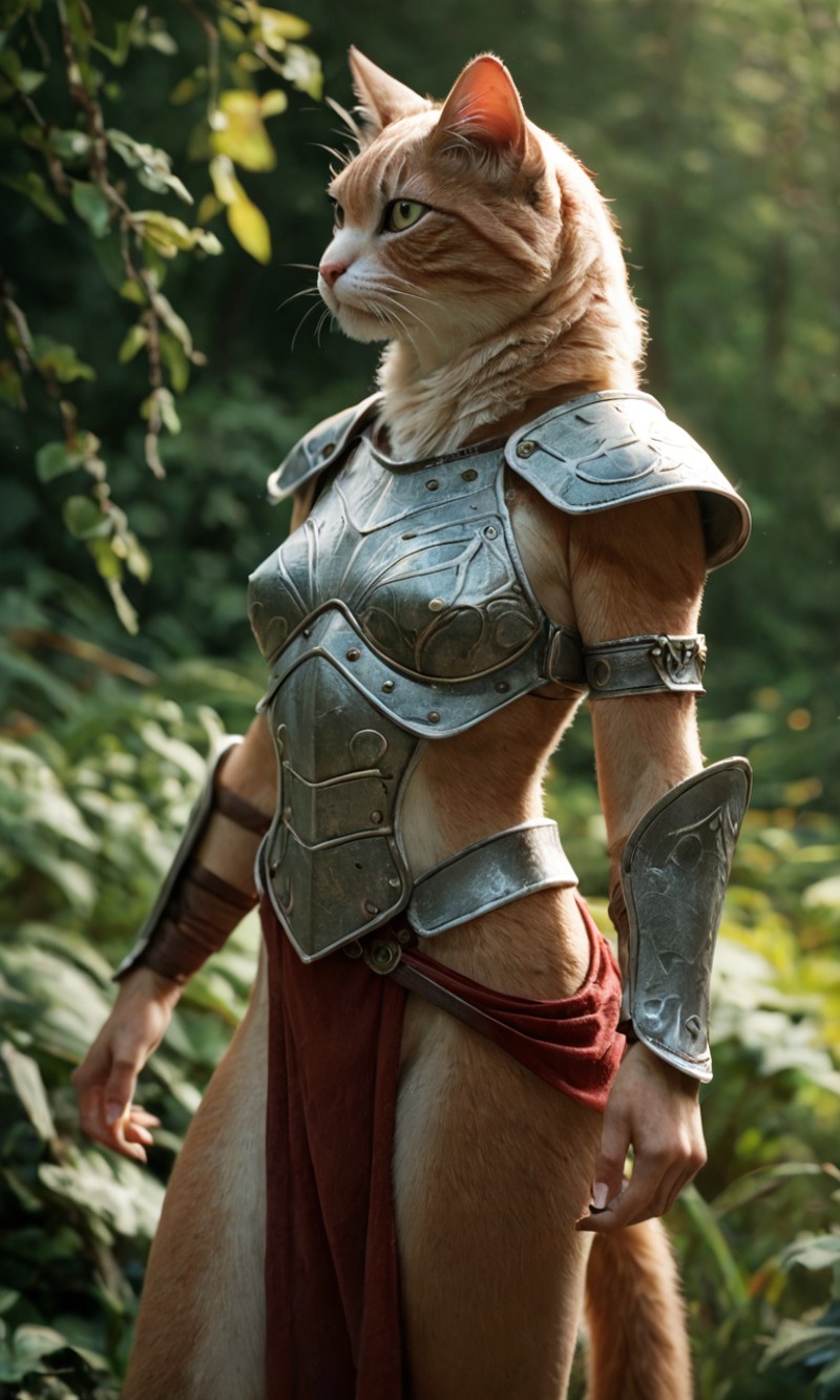 score_9, score_8_up, score_7_up, BREAK, female cat, furry, wearing sexy cloth armor, nature, fantasy, soft light, highly d...