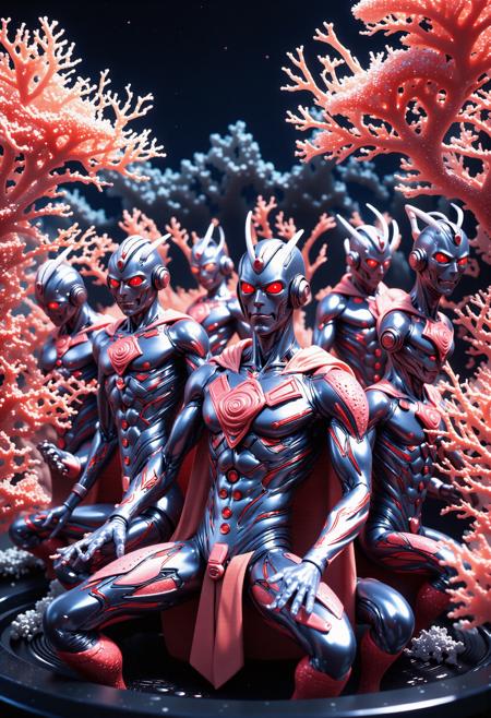 (by Roman Polanski:1.2) , dark Concept art, Hippie Art, Whimsical, extreme close-up shot of a tiny TaishÅ Era DJ (a group of coral style,score_9, score_8_up, score_7_up, score_6_up, ultraman superman, made entirely of coral of Cold:1.3) , they are very Bizarre and Glittering, they are sitting in a Feral Park bench, they are blushing, they are wearing a their Gamercore fashion style Nightgown, their hair is Horrid and styled as Slicked-back, they have a mundane Trinkets, summer mountains and Cosmic inflation in background, Snowy, FOV 90 degrees, Classical, Eerie, broad lighting, Fish-eye Lens, Low Contrast, de dia los muertos, Glottogonic, realistic attractive face, freckles, dslr, 64K, cinemascope