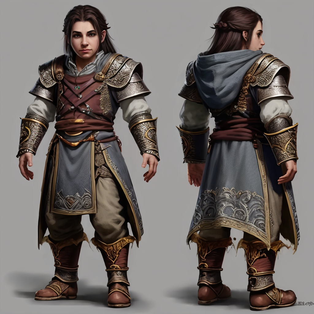 zrpgstyle character sheet concept art of a friendly halfling bard grey background
(masterpiece:1.2) (illustration:1.1) (be...
