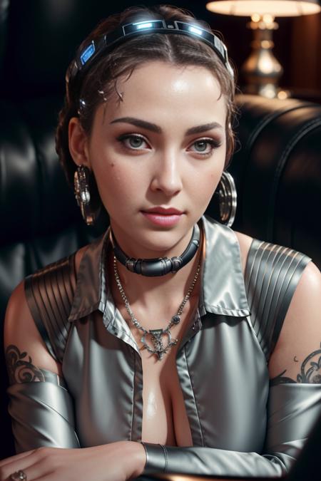 [Cyberpunk:Steampunk:16], High detail RAW color Photo, closeup shot, of (1950s housewife, wearing cyber wear), (clothed), (sitting on couch, in retrofuturistic 1950s American Living Room), cyber tattoos, (elegant, beautiful face), (cyborg), (cybernetic impalnts:1.2), (augmentations), (detailed skin, supple skin pores), silicon, metal, (intricately detailed, fine details, hyperdetailed), (bloom:0.4), raytracing, subsurface scattering, diffused lighting, (side lighting:0.5), shallow depth of field), photographed on a Canon EOS R5, 85mm lens, F/2.8, sharp focus, smooth, cinematic film still