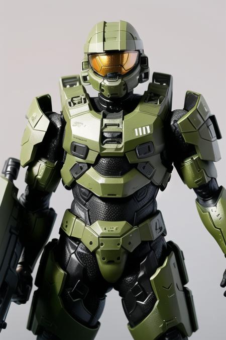 Best quality, masterpiece,
1boy,  <lora:masterchief:0.7>, masterchief, armor, belt, energy_gun, full_armor, helmet, machinery, mecha, no_humans, pilot, pilot_suit, power_armor, robot, solo, 
holding weapon, weapon,