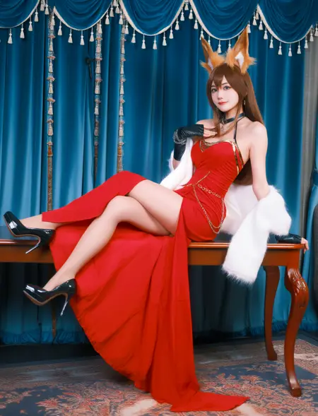 NSFW WAN2.2 T2V Asian woman with fox ears. Red dress with high slits