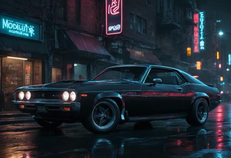 Neon noir <lora:Eddie Mendoza CLIP-000005:1>,car,motor vehicle,ground vehicle,vehicle focus,concept art,black car [4],Eddie Mendoza, . Cyberpunk, dark, rainy streets, neon signs, high contrast, low light, vibrant, highly detailed