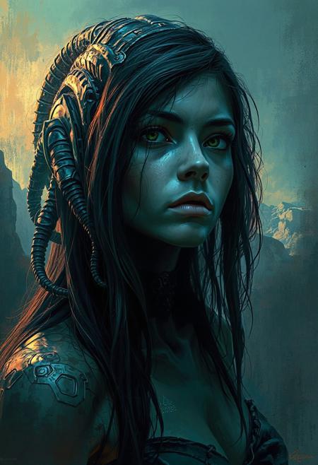 context backgrounds,  by H. R. Giger, young woman, Digital painting,