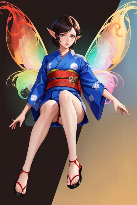 highpixiedsrk, kimono, wings, short hair, fairy, pointy ears, sandals