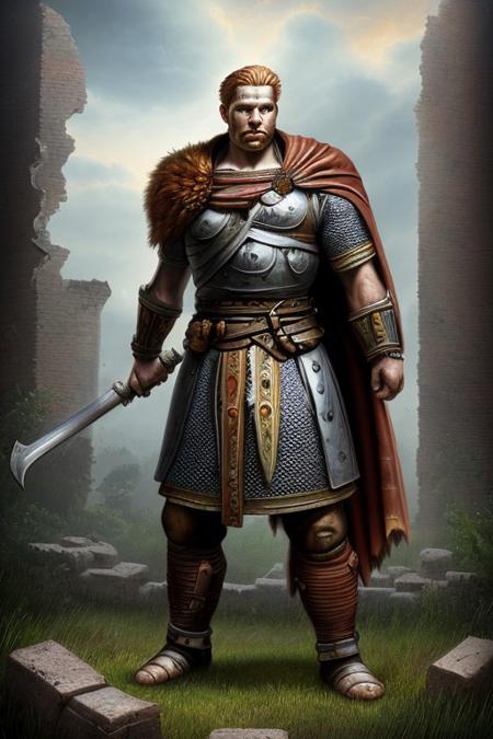 RAW photo, (masterpiece:1.3), subsurface scattering, heavy shadow, (high quality:1.4), (intricate, high detail:1.2), professional photography, HDR, High Dynamic Range, realistic, ultra realistic, photorealistic, high resolution, film photography, ambient lighting, atmospheric effects, <lora:detail_slider_v4:2>, OverallDetail, a fantasy male Gaul warrior wearing GauAr armor, cowboy shot, cloak,  <lora:GaulArmor:0.7>, in ruins, epiCPhoto