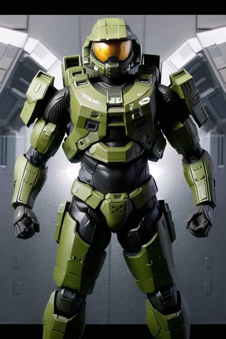 Best quality, masterpiece,
1boy,  <lora:masterchief:0.7>, masterchief, armor, belt, energy_gun, full_armor, helmet, machinery, mecha, no_humans, pilot, pilot_suit, power_armor, robot, solo,
holding weapon, weapon, (in spaceship:1.5), corridor background,