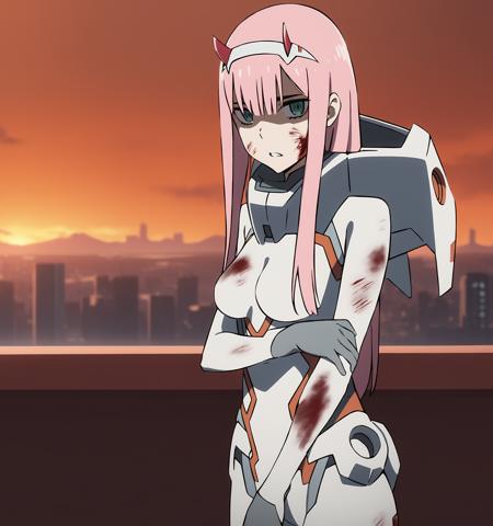 zero two (darling in the franxx) 1girl solo pink hair green eyes