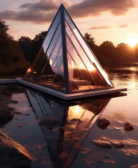 <lora:Triangle Glass Houses Artstyle - Trigger is trhs artstyle:1> trhs artstyle, Shadows I'm In Your Eyes. , sunset, dusk, warm, love, emotions, chillworthy, memories, unreal engine 5 , wired artifacts strung to artistry, ((triangular glassy ice shelved to thawrn))