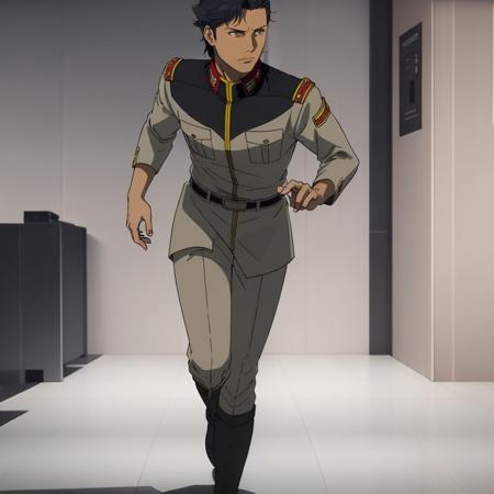 masterpiece,high quality,solo,indoors,
<lora:kennethsleg001:0.7>,serious,
kennethsleg,1man,
short hair,black hair,brown eyes,
military uniform,jacket,
belt,grey pants,
knee boots,
running,