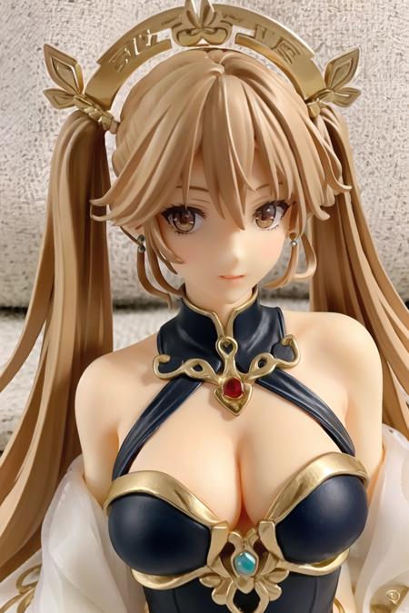 garage kit, 1girl, solo, long hair, jewelry, twintails, brown eyes, breasts, brown hair, earrings, looking at viewer, bare shoulders, blonde hair, hair ornament,
best quality, high quality, <lora:garage_kit-000014:0.65>,