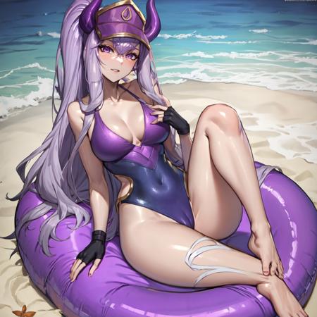 (detailed beach background), masterpiece, best quality, Pool_Party_Syndra, one-piece_swimsuit, fingerless_gloves, full-body angle
 <lora:Pool_Party_Syndra-10:0.95>