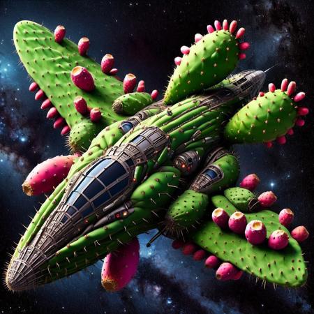 Spaceship in deep outer space <lora:Prickly Pear Style v1:1>, Prickly Pear Style,