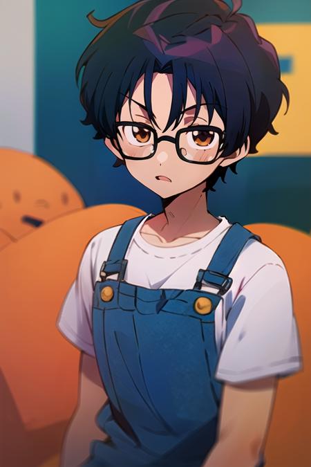 (best quality:1.1), (masterpiece:1.4), , , , depth of field, , (anime:1.4), 1boy, solo, male focus, <lora:akito_sendou:1>, akito_sendou, black hair, brown eyes, short hair, bangs, , overalls, , ,