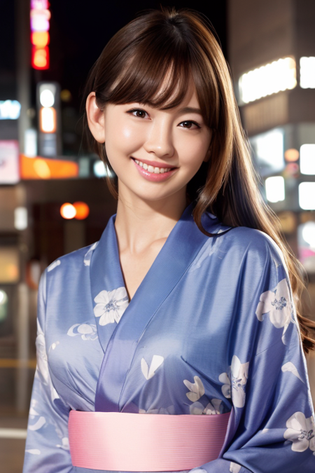 1girl,((wearing a yukata)),(in Shibuya city center:1.4),(RAW photo, best quality), (realistic, photo-realistic:1.4), masterpiece, an extremely delicate and beautiful, extremely detailed, 2k wallpaper, Amazing, finely detail, extremely detailed CG unity 8k wallpaper, ultra-detailed, highres, soft light, beautiful detailed girl, extremely detailed eyes and face, beautiful detailed nose, beautiful detailed eyes,cinematic lighting,city lights at night,perfect anatomy,slender body,light smile,