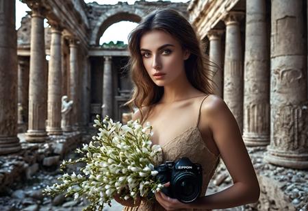 ddartft realistic 1girl 24 year old, hair, breasts, eyes, best quality, RAW photo, subject, 8k uhd, high quality, photorealistic, opulent, fair-skinned female, fair skin, mogul, ancient ruins aesthetic, loaded, Intricate, __medium/photography/camera_models/epson__, majestic, Framing with objects (like flowers or hands) <lora:ddartXLrd:0.9>