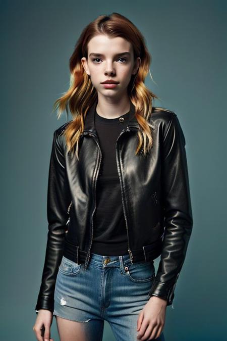 eighteen year old girl wearing a black leather jacket and black zip up sweater, realistic, analog photo, masterpiece, trending on artstation,