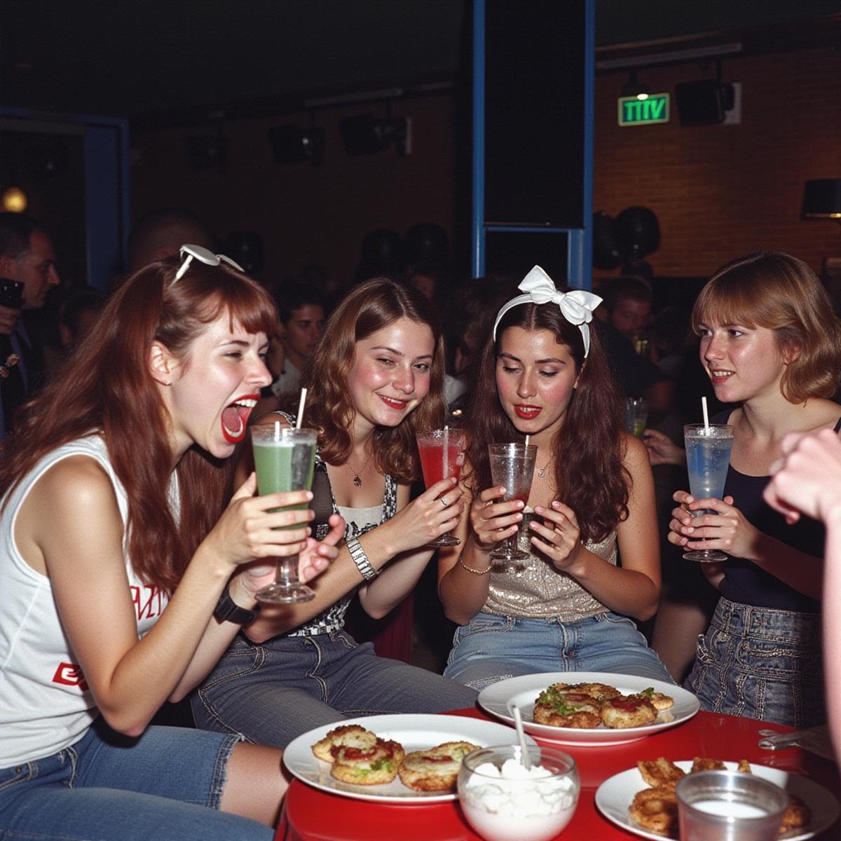  Students at a party, photo from the 80s. Boring reality creepy image.