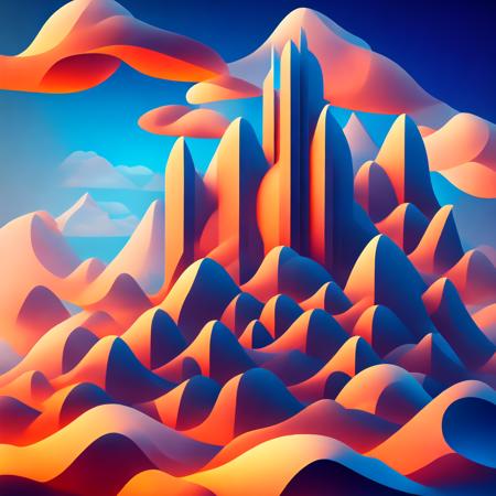 (fractalgeo style:1) a stylized image of a futuristic city with mountains and clouds <lora:djzFractalGeoV21_LoraBooth:1>