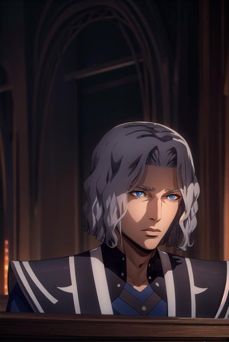 hector, grey hair, short hair, blue eyes, long sleeves, bandages,