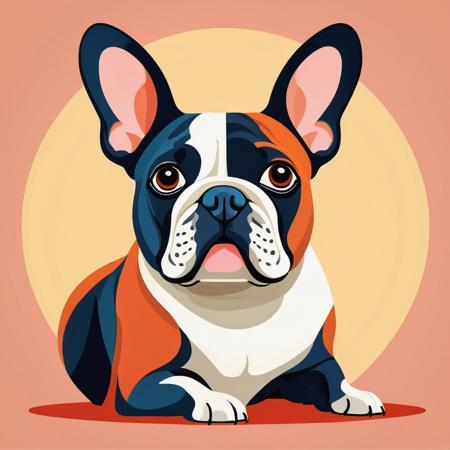 vector art, style of Tarsila do Amaral French Bulldog, flat color