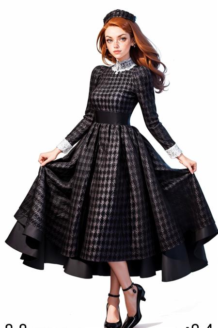 d4rkh0undst00th, long sleeves, black dress, houndstooth dress,