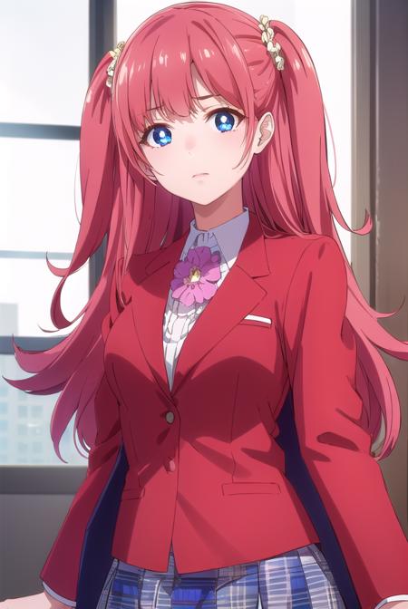 yumemiyumemite, <lora:yumemi yumemite s2-lora-nochekaiser:1>,
yumemi yumemite, long hair, blue eyes, very long hair, pink hair, two side up,
BREAK skirt, shirt, school uniform, jacket, white shirt, pleated skirt, collared shirt, black skirt, blazer, (red jacket:1.5),
BREAK indoors, classroom,
BREAK looking at viewer, (cowboy shot:1.5),
BREAK <lyco:GoodHands-beta2:1>, (masterpiece:1.2), best quality, high resolution, unity 8k wallpaper, (illustration:0.8), (beautiful detailed eyes:1.6), extremely detailed face, perfect lighting, extremely detailed CG, (perfect hands, perfect anatomy),