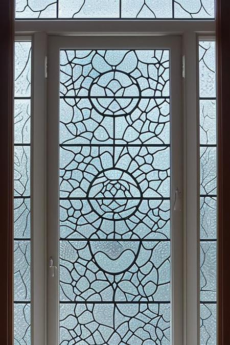 elegant window, glass etched with elaborate frost
